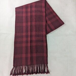 Burberry Classic Nova Check 100% Cashmere Maroon Scarf Made In Scotland